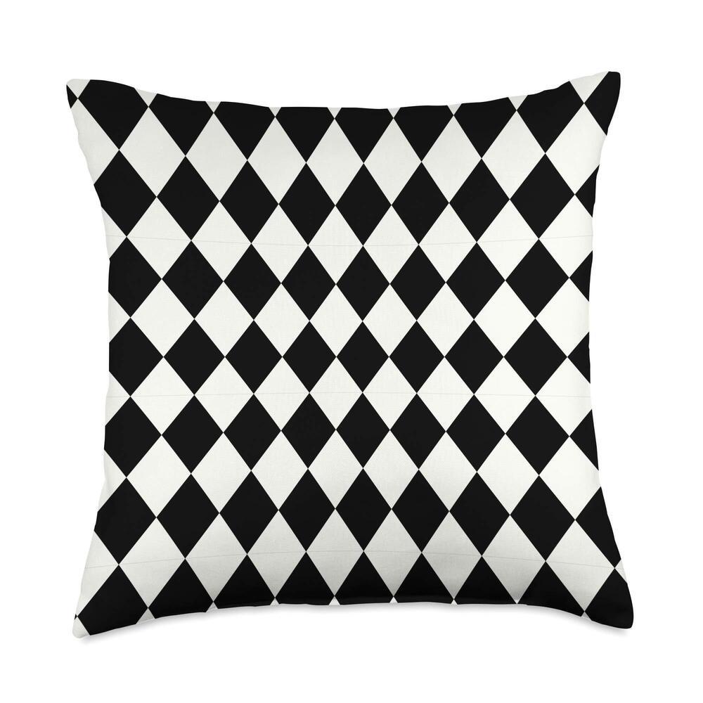 2098 harlequin and argyle pattern black white diamond shaped Throw Pillow